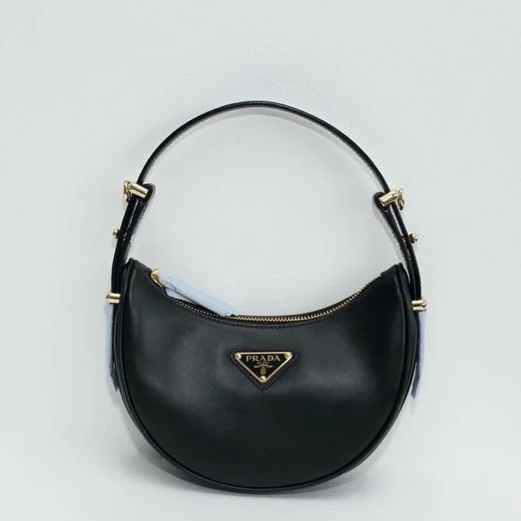 Prada Black Leather Crescent Shoulder Bag with Gold Hardware - Picture 1 of 4